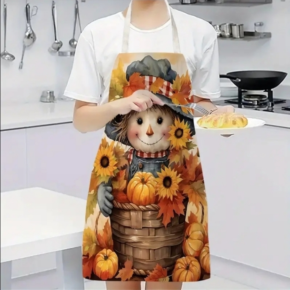 Autumn Harvest Apron with Scarecrow Design. New!